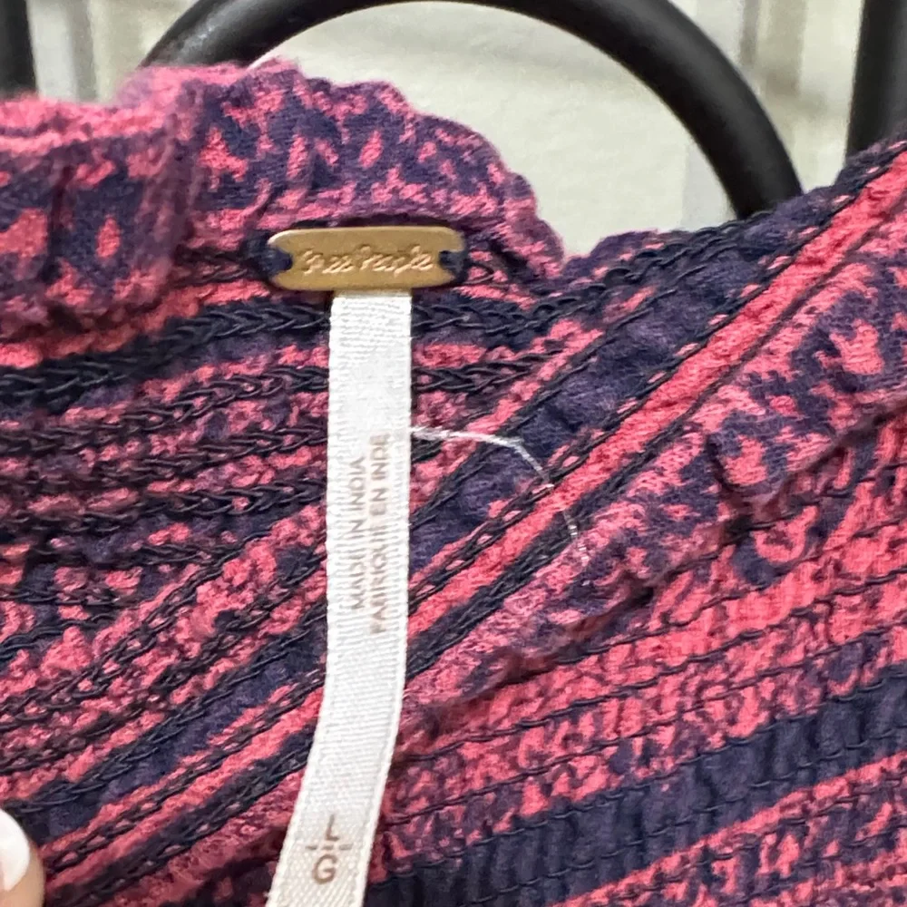 Free People Navy and Raspberry Patterned pants L - Picture 2 of 11